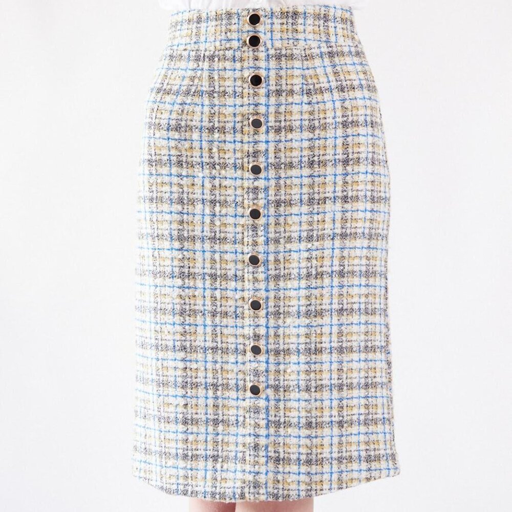 Luxe Plaid Tweed Pencil Skirt – Women’s Chic Tweed Skirt